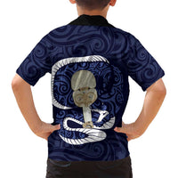 Blue New Zealand Eel Family Matching Off Shoulder Maxi Dress and Hawaiian Shirt Aotearoa Maori Tuna With Kotiate Weapon LT14 - Polynesian Pride