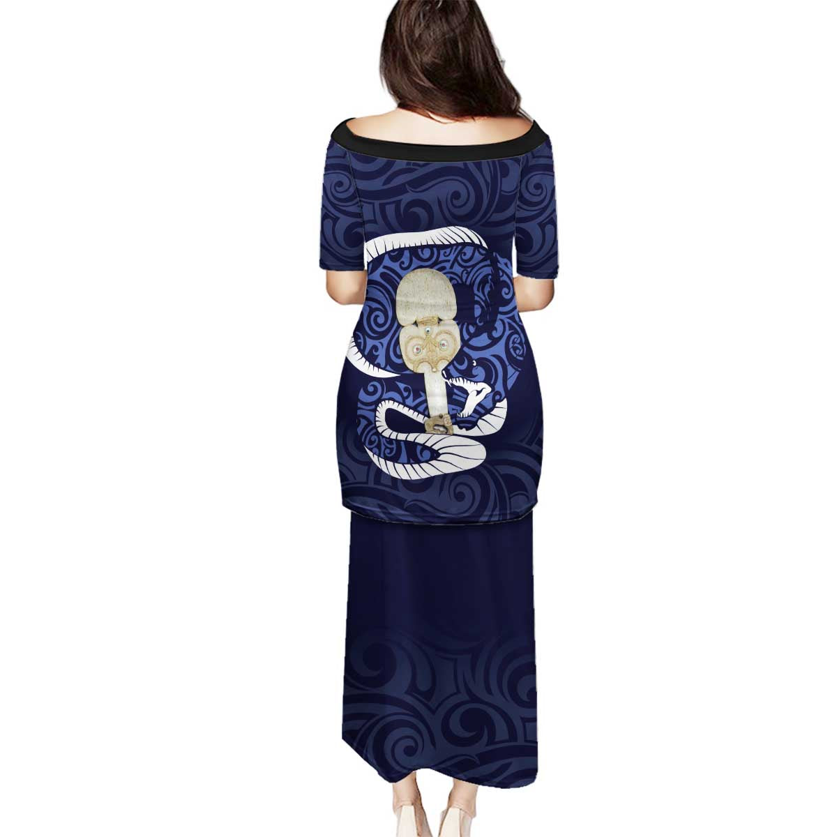 Blue New Zealand Eel Family Matching Puletasi and Hawaiian Shirt Aotearoa Maori Tuna With Kotiate Weapon LT14 - Polynesian Pride
