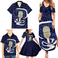Blue New Zealand Eel Family Matching Summer Maxi Dress and Hawaiian Shirt Aotearoa Maori Tuna With Kotiate Weapon LT14 - Polynesian Pride