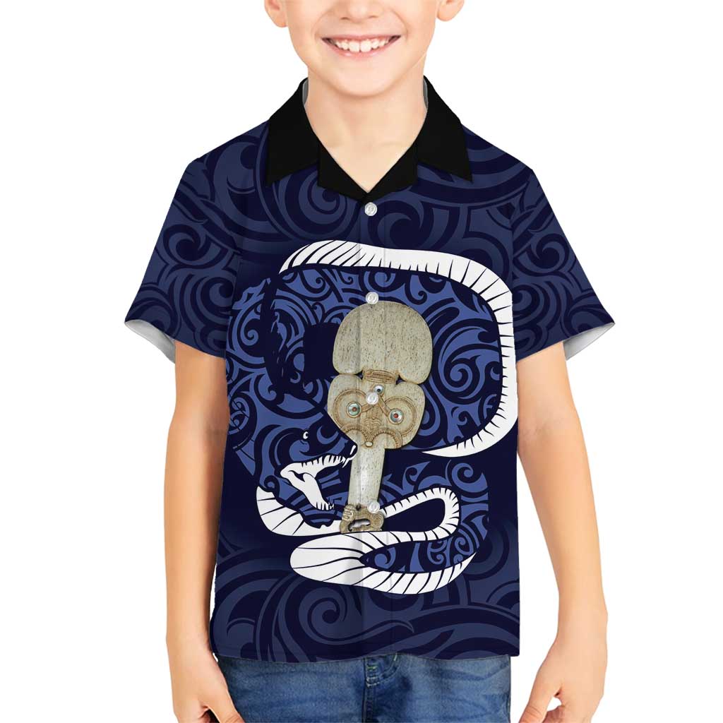 Blue New Zealand Eel Family Matching Summer Maxi Dress and Hawaiian Shirt Aotearoa Maori Tuna With Kotiate Weapon LT14 Son's Shirt Blue - Polynesian Pride