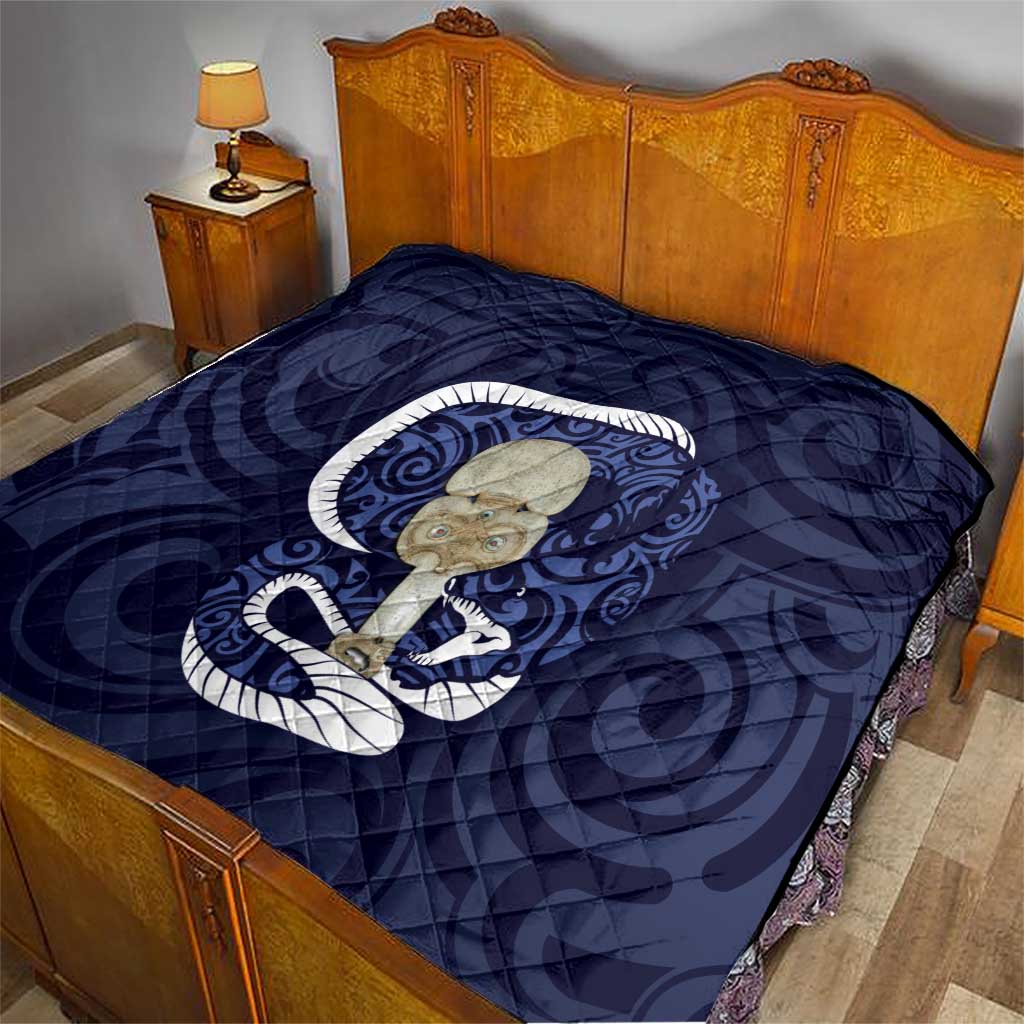 Blue New Zealand Eel Quilt Aotearoa Maori Tuna With Kotiate Weapon LT14 - Polynesian Pride