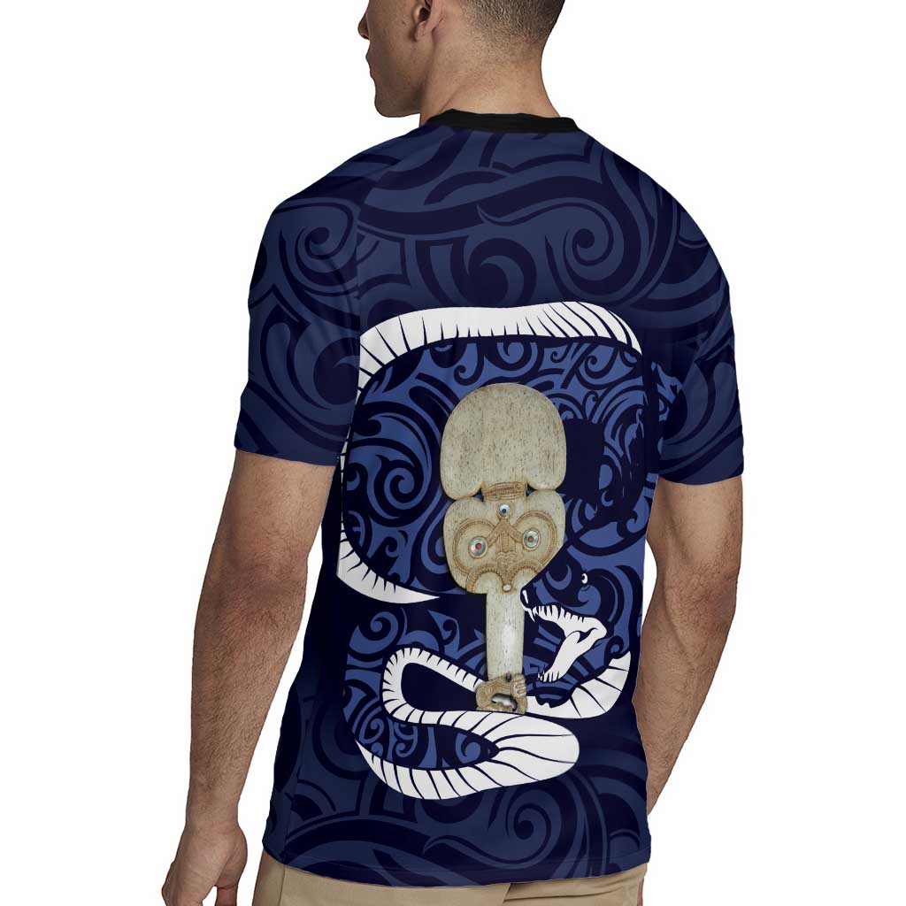 Blue New Zealand Eel Rugby Jersey Aotearoa Maori Tuna With Kotiate Weapon