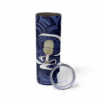 Blue New Zealand Eel Skinny Tumbler Aotearoa Maori Tuna With Kotiate Weapon