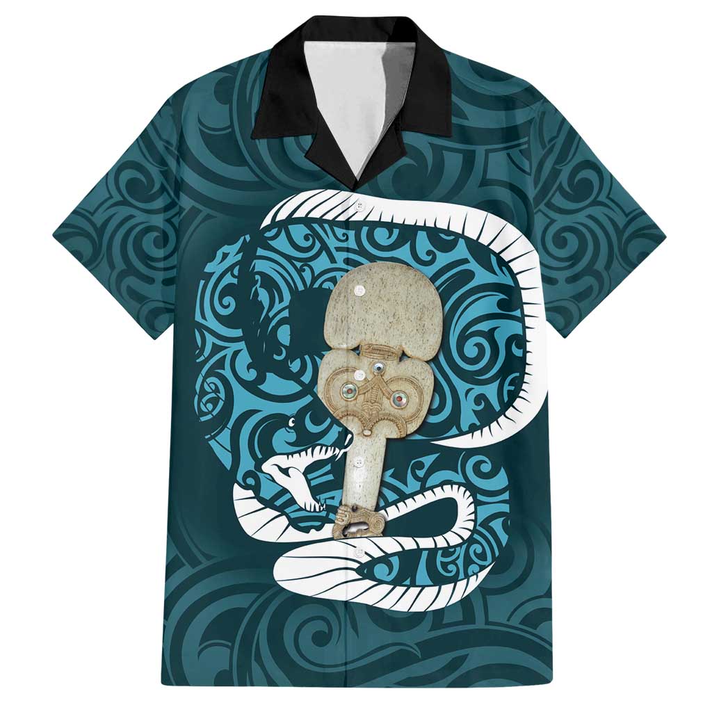Turquoise New Zealand Eel Family Matching Long Sleeve Bodycon Dress and Hawaiian Shirt Aotearoa Maori Tuna With Kotiate Weapon LT14 Dad's Shirt - Short Sleeve Turquoise - Polynesian Pride