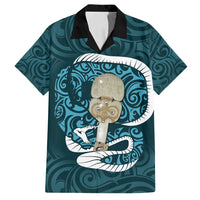 Turquoise New Zealand Eel Family Matching Long Sleeve Bodycon Dress and Hawaiian Shirt Aotearoa Maori Tuna With Kotiate Weapon LT14 Dad's Shirt - Short Sleeve Turquoise - Polynesian Pride