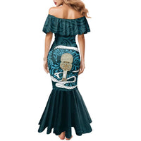 Turquoise New Zealand Eel Family Matching Mermaid Dress and Hawaiian Shirt Aotearoa Maori Tuna With Kotiate Weapon LT14 - Polynesian Pride