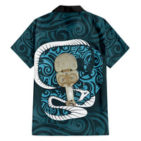 Turquoise New Zealand Eel Family Matching Off The Shoulder Long Sleeve Dress and Hawaiian Shirt Aotearoa Maori Tuna With Kotiate Weapon LT14 - Polynesian Pride