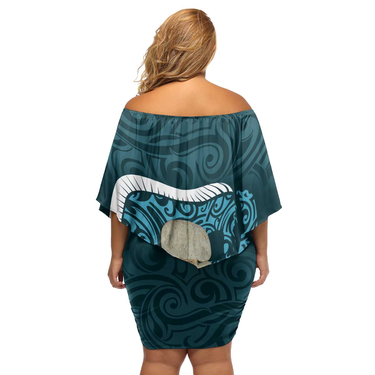 Turquoise New Zealand Eel Family Matching Off Shoulder Short Dress and Hawaiian Shirt Aotearoa Maori Tuna With Kotiate Weapon LT14 - Polynesian Pride