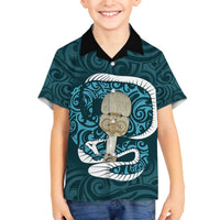 Turquoise New Zealand Eel Family Matching Puletasi and Hawaiian Shirt Aotearoa Maori Tuna With Kotiate Weapon LT14 Son's Shirt Turquoise - Polynesian Pride