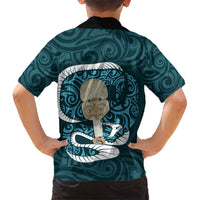 Turquoise New Zealand Eel Family Matching Short Sleeve Bodycon Dress and Hawaiian Shirt Aotearoa Maori Tuna With Kotiate Weapon LT14 - Polynesian Pride