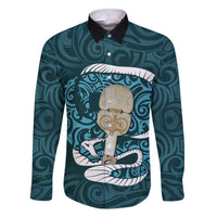 Turquoise New Zealand Eel Family Matching Short Sleeve Bodycon Dress and Hawaiian Shirt Aotearoa Maori Tuna With Kotiate Weapon LT14 Dad's Shirt - Long Sleeve Turquoise - Polynesian Pride