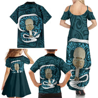 Turquoise New Zealand Eel Family Matching Summer Maxi Dress and Hawaiian Shirt Aotearoa Maori Tuna With Kotiate Weapon LT14 - Polynesian Pride