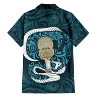 Turquoise New Zealand Eel Family Matching Tank Maxi Dress and Hawaiian Shirt Aotearoa Maori Tuna With Kotiate Weapon LT14 - Polynesian Pride