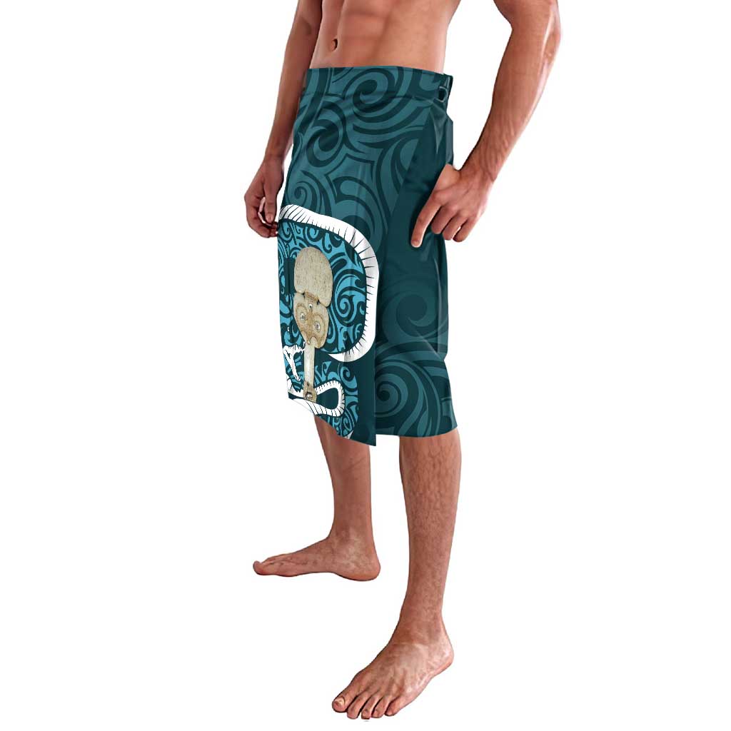 Turquoise New Zealand Eel Lavalava Aotearoa Maori Tuna With Kotiate Weapon