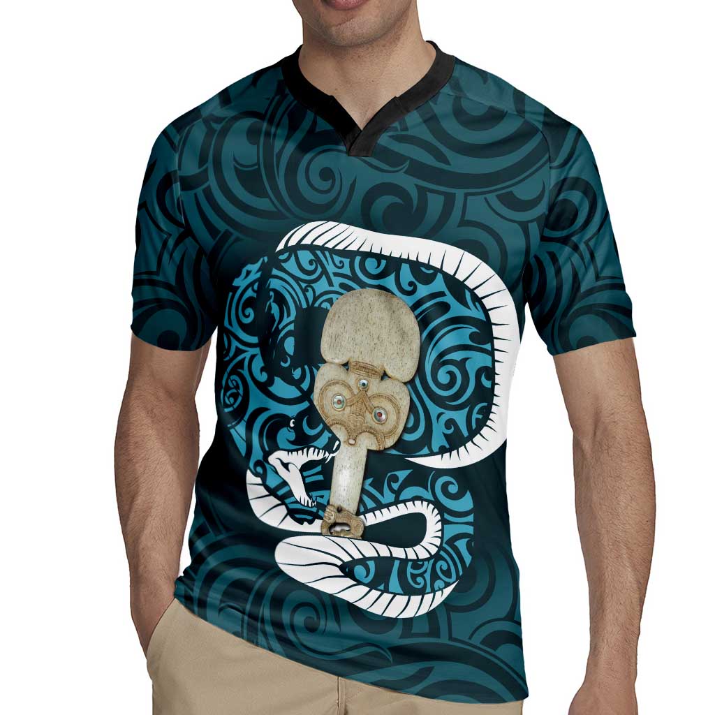 Turquoise New Zealand Eel Rugby Jersey Aotearoa Maori Tuna With Kotiate Weapon LT14 - Polynesian Pride