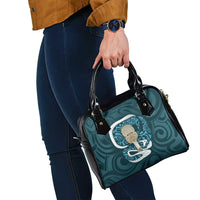 Turquoise New Zealand Eel Shoulder Handbag Aotearoa Maori Tuna With Kotiate Weapon