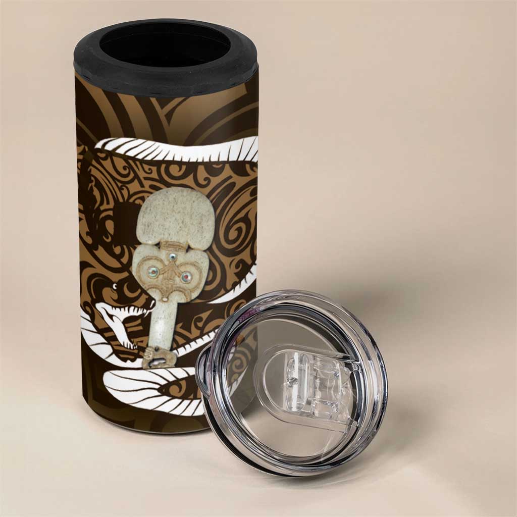 Gold New Zealand Eel Can Cooler Tumbler Aotearoa Maori Tuna With Kotiate Weapon