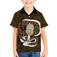 Gold New Zealand Eel Family Matching Off Shoulder Maxi Dress and Hawaiian Shirt Aotearoa Maori Tuna With Kotiate Weapon LT14 Son's Shirt Gold - Polynesian Pride