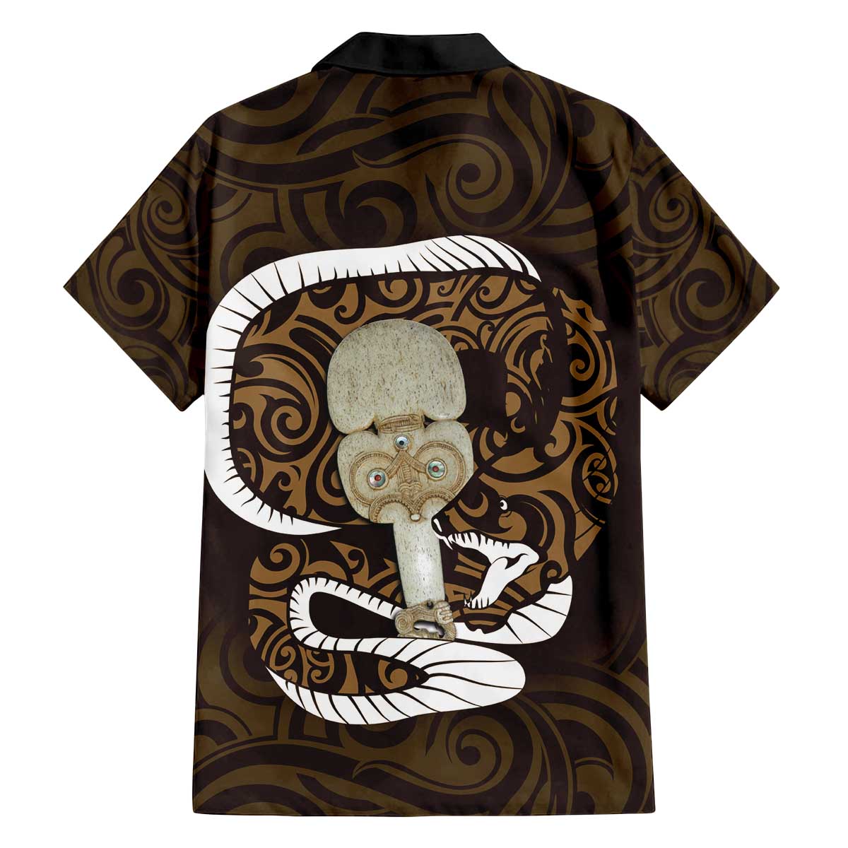 Gold New Zealand Eel Family Matching Off Shoulder Short Dress and Hawaiian Shirt Aotearoa Maori Tuna With Kotiate Weapon LT14 - Polynesian Pride