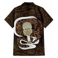 Gold New Zealand Eel Family Matching Off Shoulder Short Dress and Hawaiian Shirt Aotearoa Maori Tuna With Kotiate Weapon LT14 - Polynesian Pride