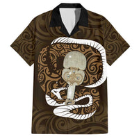 Gold New Zealand Eel Family Matching Short Sleeve Bodycon Dress and Hawaiian Shirt Aotearoa Maori Tuna With Kotiate Weapon LT14 Dad's Shirt - Short Sleeve Gold - Polynesian Pride