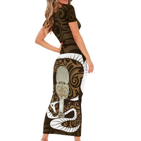 Gold New Zealand Eel Family Matching Short Sleeve Bodycon Dress and Hawaiian Shirt Aotearoa Maori Tuna With Kotiate Weapon LT14 - Polynesian Pride