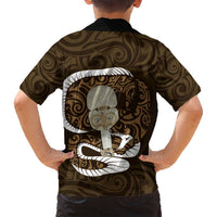 Gold New Zealand Eel Family Matching Summer Maxi Dress and Hawaiian Shirt Aotearoa Maori Tuna With Kotiate Weapon LT14 - Polynesian Pride