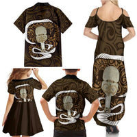 Gold New Zealand Eel Family Matching Summer Maxi Dress and Hawaiian Shirt Aotearoa Maori Tuna With Kotiate Weapon LT14 - Polynesian Pride