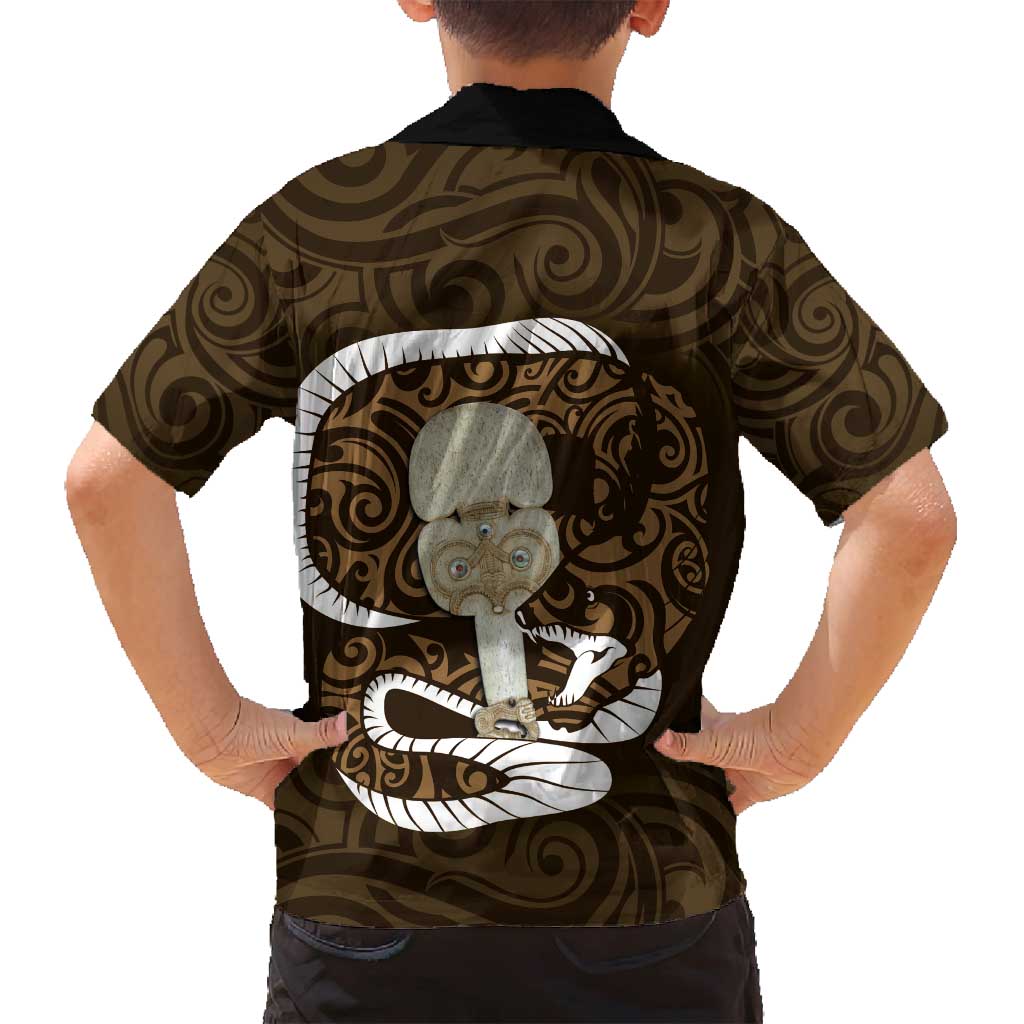 Gold New Zealand Eel Family Matching Tank Maxi Dress and Hawaiian Shirt Aotearoa Maori Tuna With Kotiate Weapon LT14 - Polynesian Pride