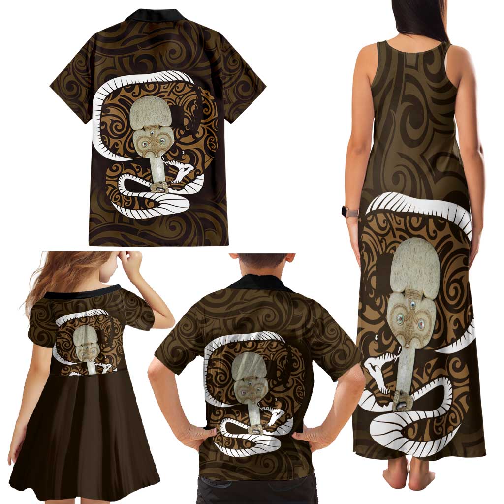 Gold New Zealand Eel Family Matching Tank Maxi Dress and Hawaiian Shirt Aotearoa Maori Tuna With Kotiate Weapon LT14 - Polynesian Pride