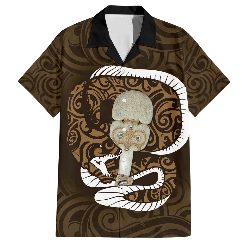 Gold New Zealand Eel Family Matching Tank Maxi Dress and Hawaiian Shirt Aotearoa Maori Tuna With Kotiate Weapon LT14 Dad's Shirt - Short Sleeve Gold - Polynesian Pride