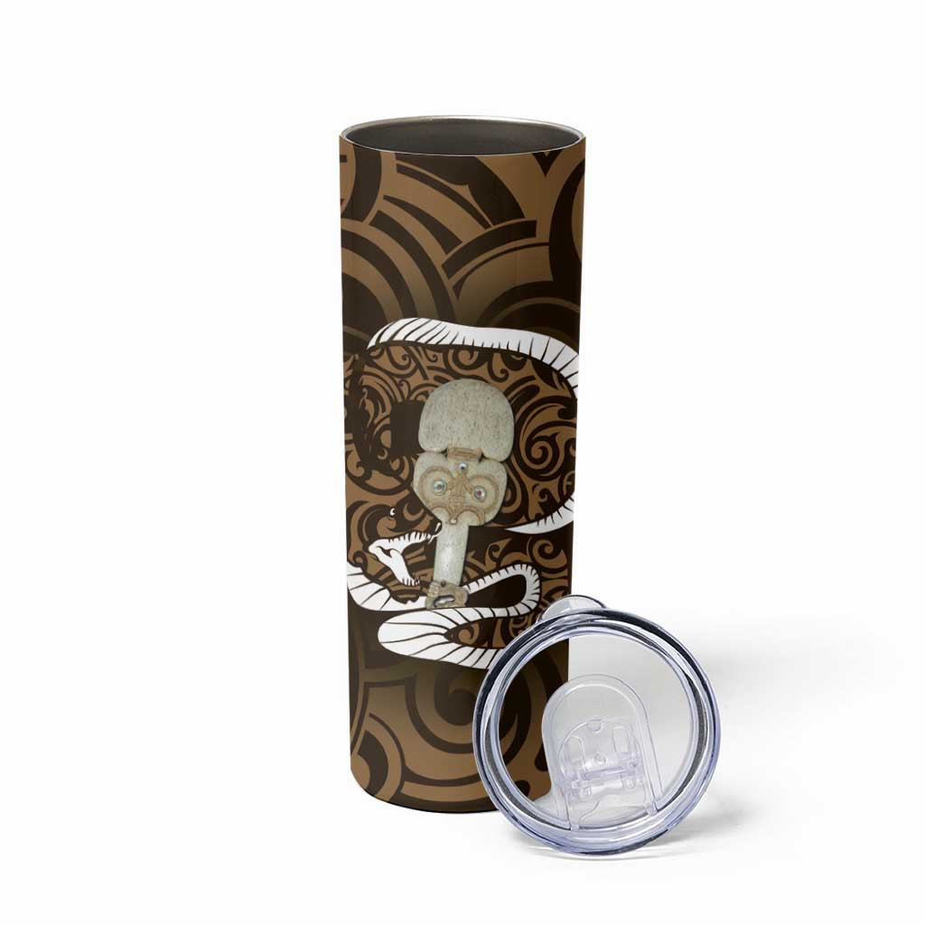 Gold New Zealand Eel Skinny Tumbler Aotearoa Maori Tuna With Kotiate Weapon LT14 - Polynesian Pride