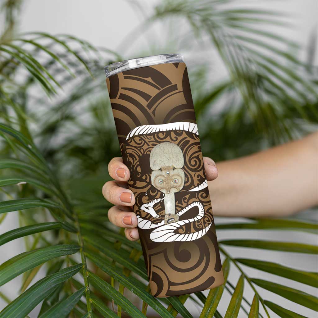 Gold New Zealand Eel Skinny Tumbler Aotearoa Maori Tuna With Kotiate Weapon LT14 - Polynesian Pride