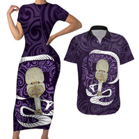 Purple New Zealand Eel Couples Matching Short Sleeve Bodycon Dress and Hawaiian Shirt Aotearoa Maori Tuna With Kotiate Weapon LT14 Purple - Polynesian Pride
