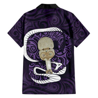Purple New Zealand Eel Family Matching Off The Shoulder Long Sleeve Dress and Hawaiian Shirt Aotearoa Maori Tuna With Kotiate Weapon LT14 - Polynesian Pride