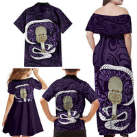 Purple New Zealand Eel Family Matching Off Shoulder Maxi Dress and Hawaiian Shirt Aotearoa Maori Tuna With Kotiate Weapon LT14 - Polynesian Pride