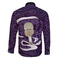Purple New Zealand Eel Family Matching Off Shoulder Maxi Dress and Hawaiian Shirt Aotearoa Maori Tuna With Kotiate Weapon LT14 - Polynesian Pride