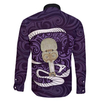 Purple New Zealand Eel Family Matching Off Shoulder Short Dress and Hawaiian Shirt Aotearoa Maori Tuna With Kotiate Weapon LT14 - Polynesian Pride