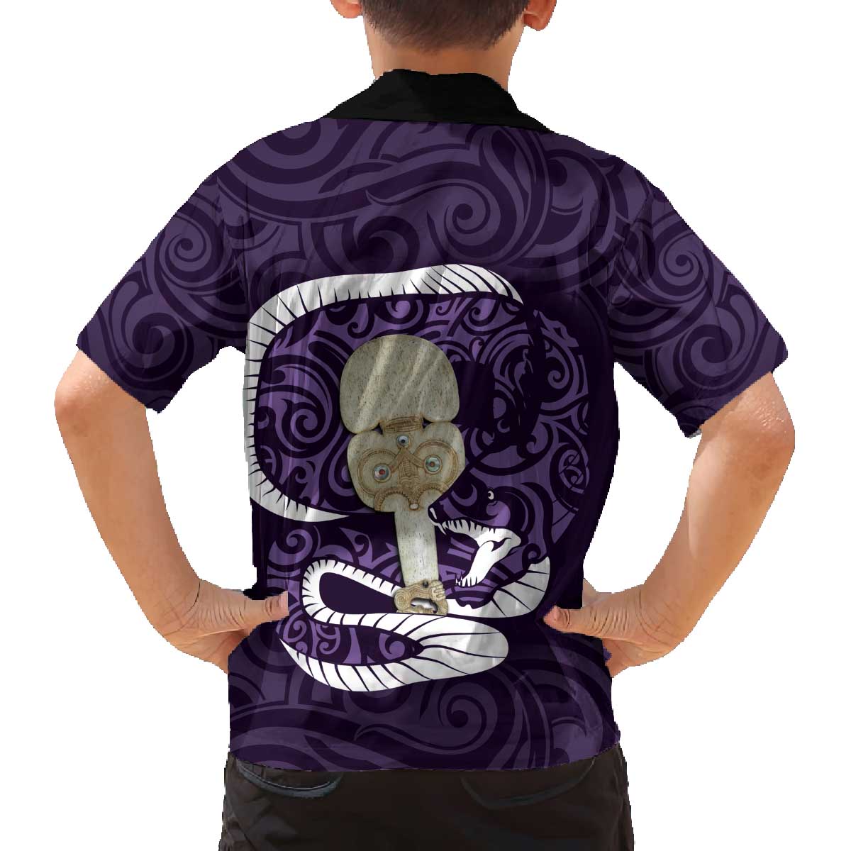 Purple New Zealand Eel Family Matching Puletasi and Hawaiian Shirt Aotearoa Maori Tuna With Kotiate Weapon LT14 - Polynesian Pride