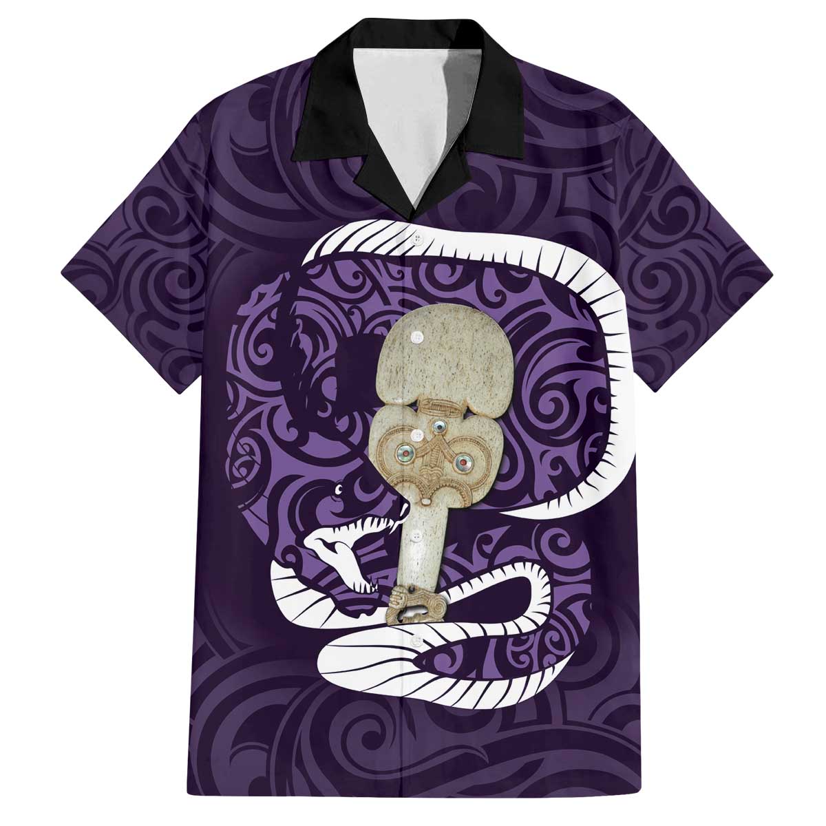 Purple New Zealand Eel Family Matching Puletasi and Hawaiian Shirt Aotearoa Maori Tuna With Kotiate Weapon LT14 Dad's Shirt - Short Sleeve Purple - Polynesian Pride