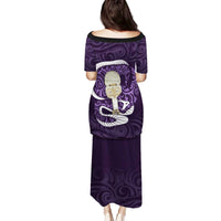 Purple New Zealand Eel Family Matching Puletasi and Hawaiian Shirt Aotearoa Maori Tuna With Kotiate Weapon LT14 - Polynesian Pride