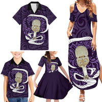 Purple New Zealand Eel Family Matching Summer Maxi Dress and Hawaiian Shirt Aotearoa Maori Tuna With Kotiate Weapon LT14 - Polynesian Pride