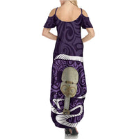 Purple New Zealand Eel Family Matching Summer Maxi Dress and Hawaiian Shirt Aotearoa Maori Tuna With Kotiate Weapon LT14 - Polynesian Pride