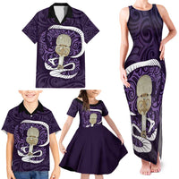 Purple New Zealand Eel Family Matching Tank Maxi Dress and Hawaiian Shirt Aotearoa Maori Tuna With Kotiate Weapon LT14 - Polynesian Pride