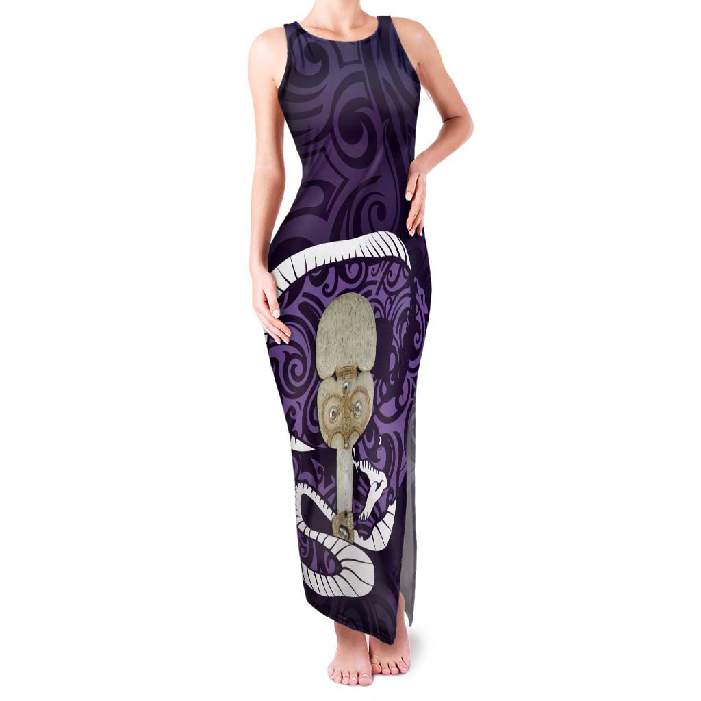 Purple New Zealand Eel Family Matching Tank Maxi Dress and Hawaiian Shirt Aotearoa Maori Tuna With Kotiate Weapon LT14 Mom's Dress Purple - Polynesian Pride