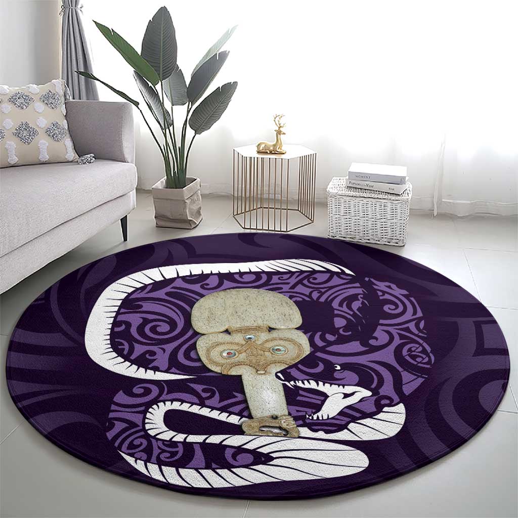Purple New Zealand Eel Round Carpet Aotearoa Maori Tuna With Kotiate Weapon LT14 - Polynesian Pride