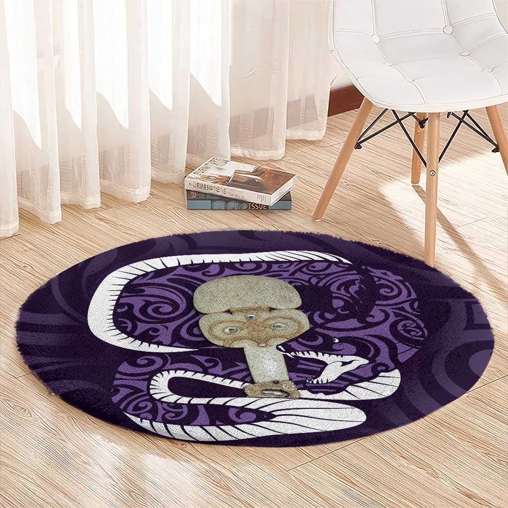Purple New Zealand Eel Round Carpet Aotearoa Maori Tuna With Kotiate Weapon LT14 - Polynesian Pride