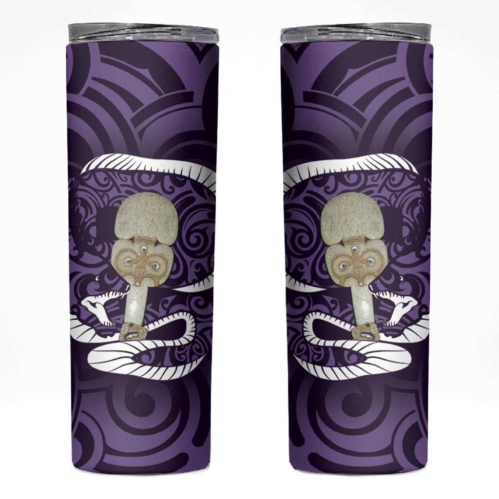 Purple New Zealand Eel Skinny Tumbler Aotearoa Maori Tuna With Kotiate Weapon LT14 Purple - Polynesian Pride