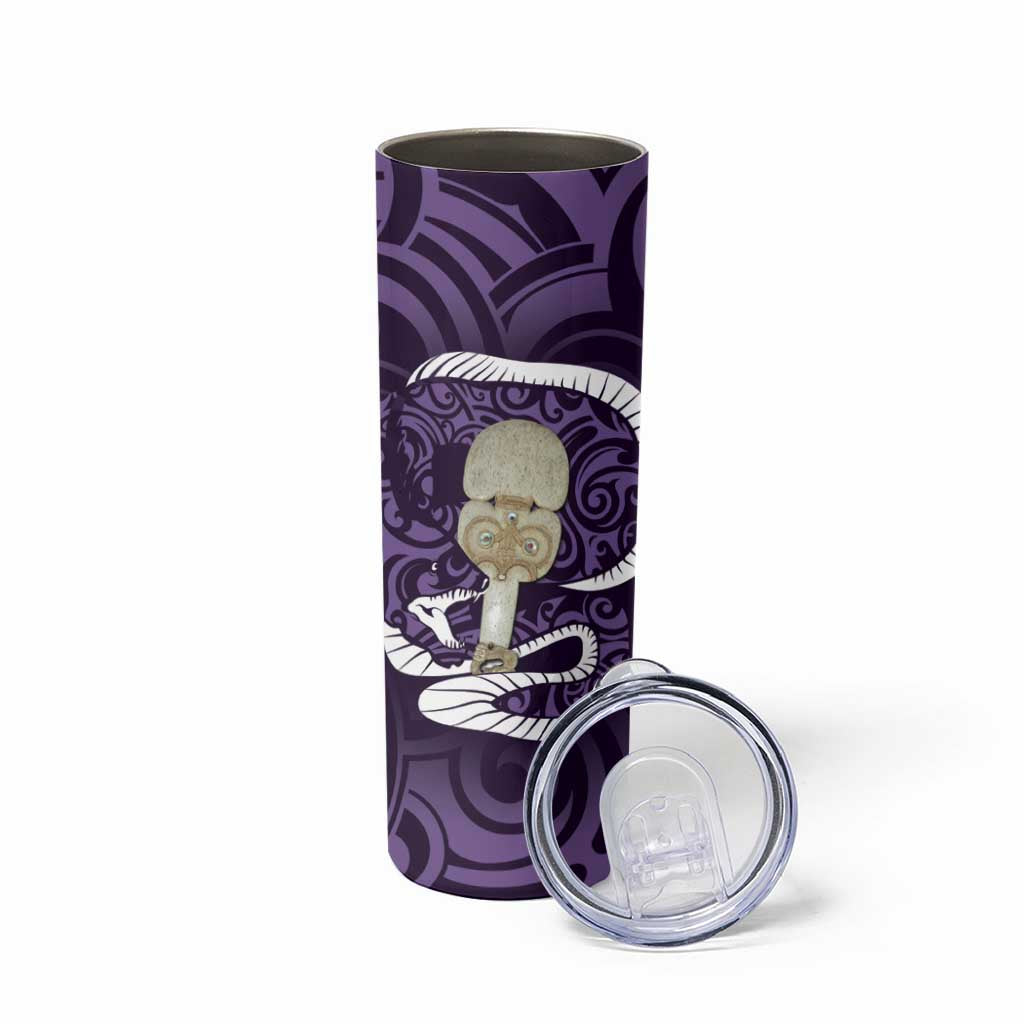 Purple New Zealand Eel Skinny Tumbler Aotearoa Maori Tuna With Kotiate Weapon LT14 - Polynesian Pride