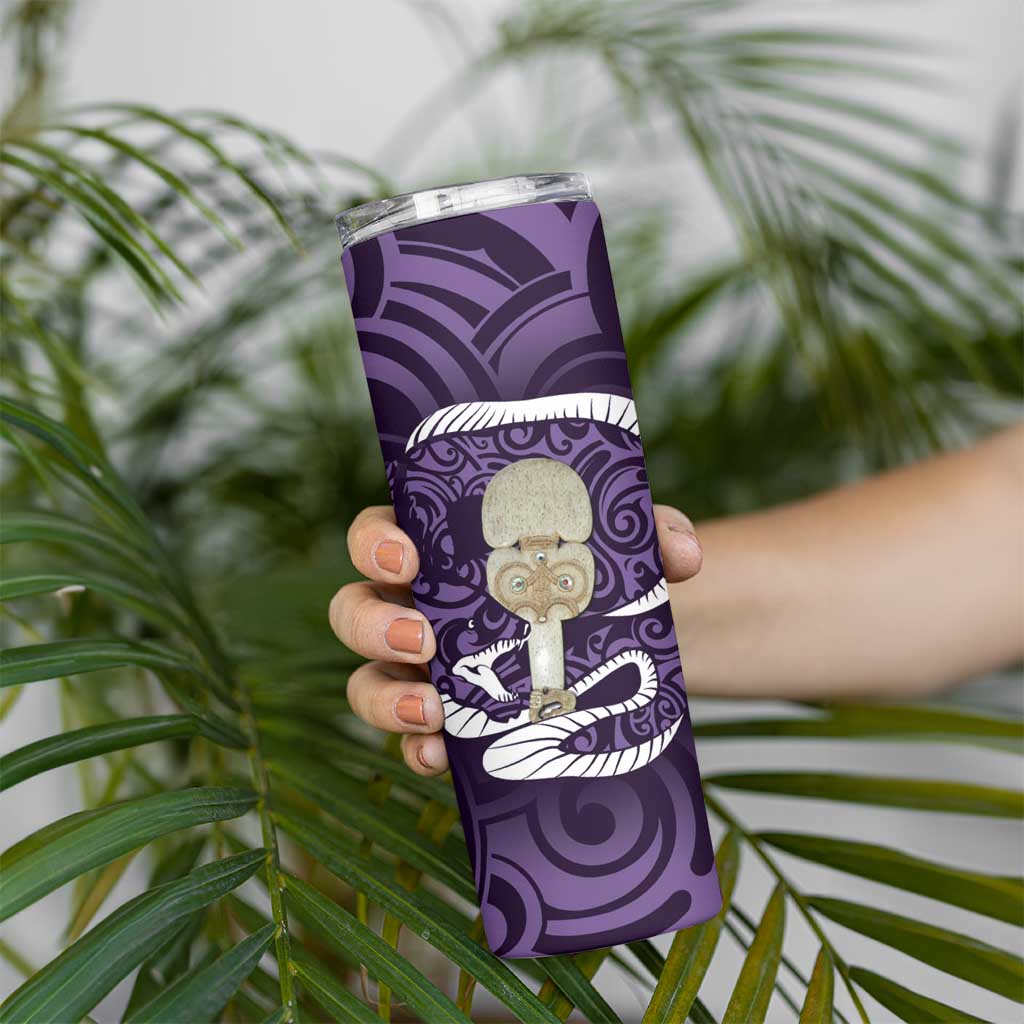 Purple New Zealand Eel Skinny Tumbler Aotearoa Maori Tuna With Kotiate Weapon LT14 - Polynesian Pride